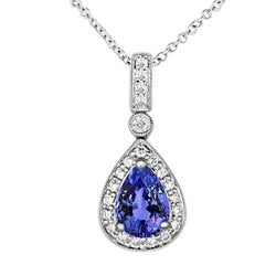 Nieuwe peer tanzaniet en diamanten hanger ketting 6,08 karaat