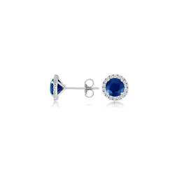 Oorbellen met diamanten oorknopjes Ceylon Sapphire 3.10 karaat witgoud 14k