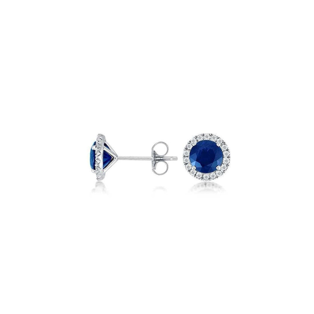 Oorbellen met diamanten oorknopjes Ceylon Sapphire 3.10 karaat witgoud 14k - harrychadent.nl