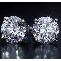 Oorknopjes 4 karaat ronde geslepen diamanten sieraden wit goud 14K