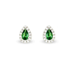 Oorknopjes Halo 14K Wit Groene Smaragd Met Diamanten 5 Karaat