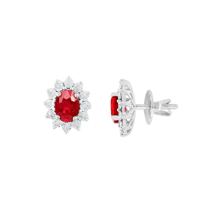 Oorknopjes in bloemstijl 5 ct Robijn en diamanten wit goud 14K - harrychadent.nl