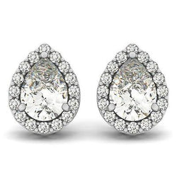 Oorknopjes met peervormige en ronde uit de aarde gewonnen diamanten 3.32 karaat 14K Witgoud