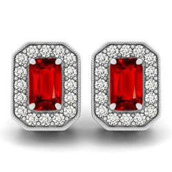 Oorknopjes met robijn en diamanten 6,50 ct witgoud 14k