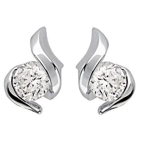 Oorknopjes Oorbellen Echt Diamanten 2,00 Carat Bezel Set Rond Geslepen Wit 14K
