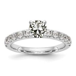 Oude Europese diamanten solitaire ring met accenten wit goud 3 karaat