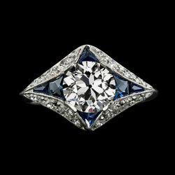 Oude Mijn Knip & Trapezium Sapphire Diamond Ring 3,75 karaat Milgrain