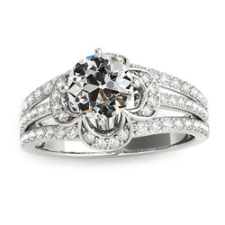 Oude geslepen diamanten ring bloem stijl drievoudige rij accenten goud 5,50 karaat