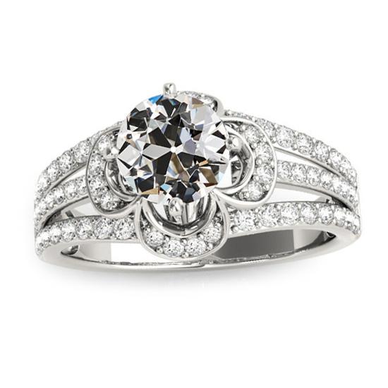 Oude geslepen diamanten ring bloem stijl drievoudige rij accenten goud 5,50 karaat - harrychadent.nl