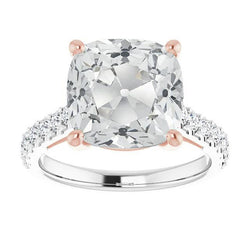 Oude geslepen kussen diamanten ring met ronde accenten sieraden 7,50 karaat