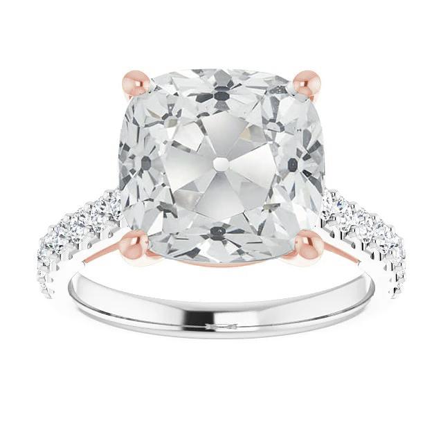 Oude geslepen kussen diamanten ring met ronde accenten sieraden 7,50 karaat - harrychadent.nl