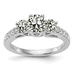 Oude mijn geslepen diamanten ring met accenten 3 stenen stijl 4,50 karaat