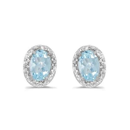 Ovaal aquamarijn met diamanten 6 kt oorknopjes wit goud 14k - harrychadent.nl