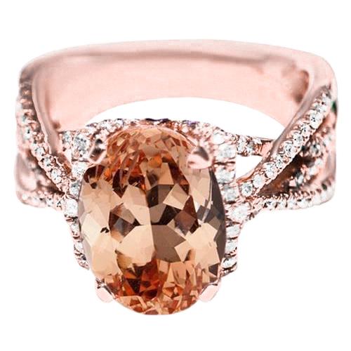 Ovaal en rond 9,25 ct Morganite met diamanten ring goud 14K - harrychadent.nl