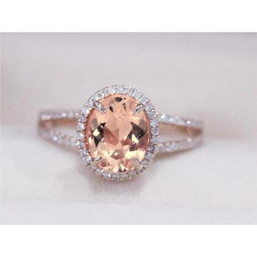 Ovaal en rond geslepen 19,75 ct Morganite met diamanten ring tweekleurig goud - harrychadent.nl