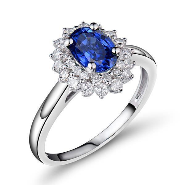 Ovaal en rond geslepen 4 ct Sri Lanka Sapphire Diamonds Halo Ring - harrychadent.nl