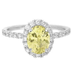 Ovaal en rond geslepen gele saffier diamanten ring 5 karaat witgoud 14K