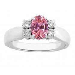Ovaal en rond geslepen roze saffier diamanten ring 2,10 ct wit goud 14K