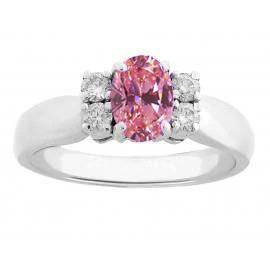 Ovaal en rond geslepen roze saffier diamanten ring 2,10 ct wit goud 14K - harrychadent.nl