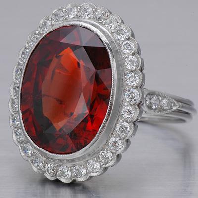 Ovaal geslepen 20 kt natuurlijke granaat met diamanten ring goud wit 14K - harrychadent.nl