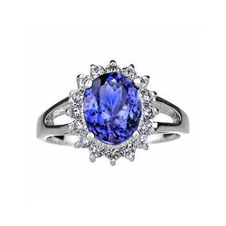 Ovaal Geslepen 22.75 Karaat Tanzaniet Met Natuurlijke uit de aarde gewonnen Diamanten Ring Witgoud 14K