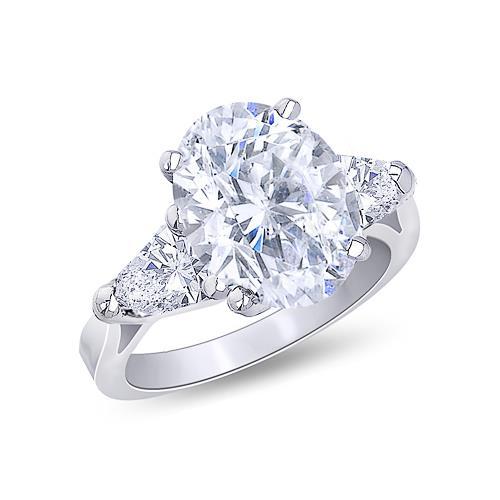 Ovaal geslepen 3 karaat Diamanten ring met drie stenen sieraden wit goud 18K - harrychadent.nl