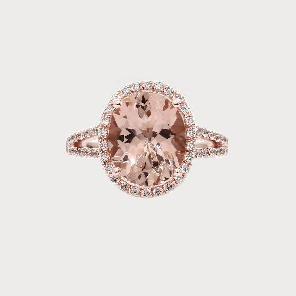 Ovaal geslepen Morganite met diamanten trouwring van 33,75 ct - harrychadent.nl