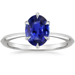 Ovaal geslepen Solitaire Ring Prong Set Ceylon Sapphire 3 karaat witgoud
