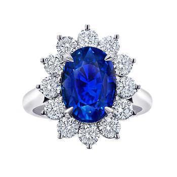 Ovaal geslepen Sri Lanka saffier ronde diamanten ring 3 karaat witgoud 14K - harrychadent.nl