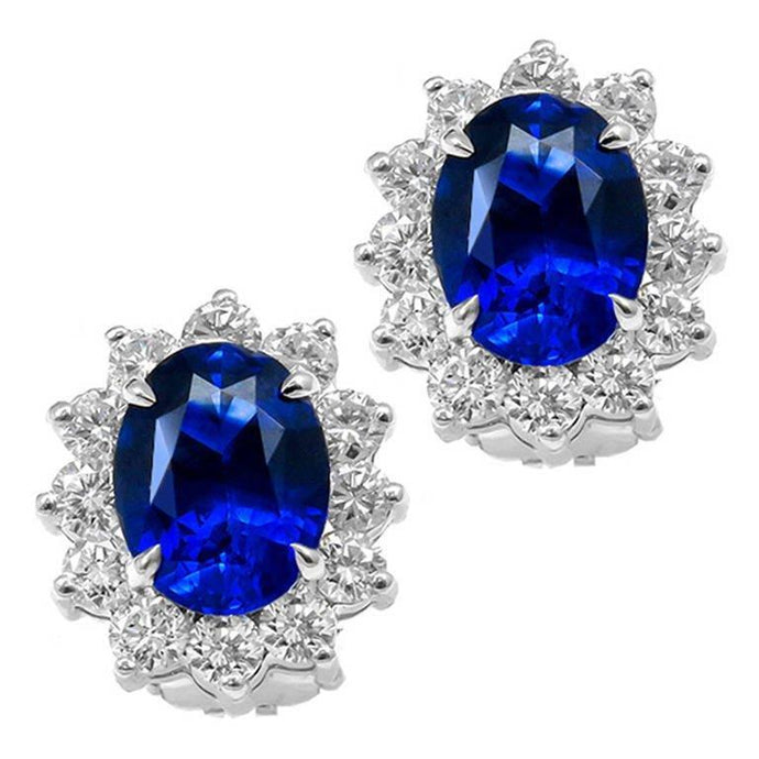 Ovaal geslepen Sri Lankaanse saffier en diamanten oorknop 4,50 Ct - harrychadent.nl