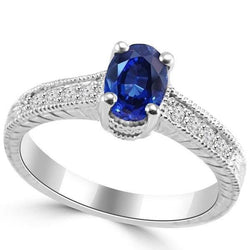 Ovaal geslepen blauwe saffier met diamanten ring 1,85 karaat witgoud 14K