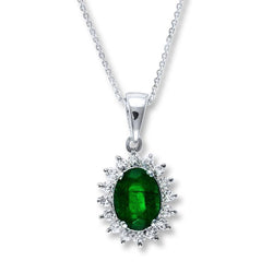 Ovaal geslepen groene smaragd en diamanten edelsteen hanger 8 ct. WG 14K