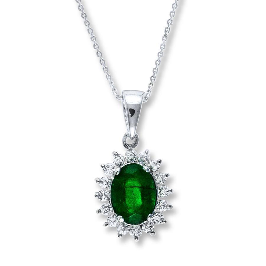 Ovaal geslepen groene smaragd en diamanten edelsteen hanger 8 ct. WG 14K - harrychadent.nl