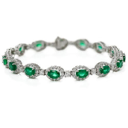 Ovaal geslepen groene smaragd met Diamanten dames tennisArmband 14K 8,5 Ct