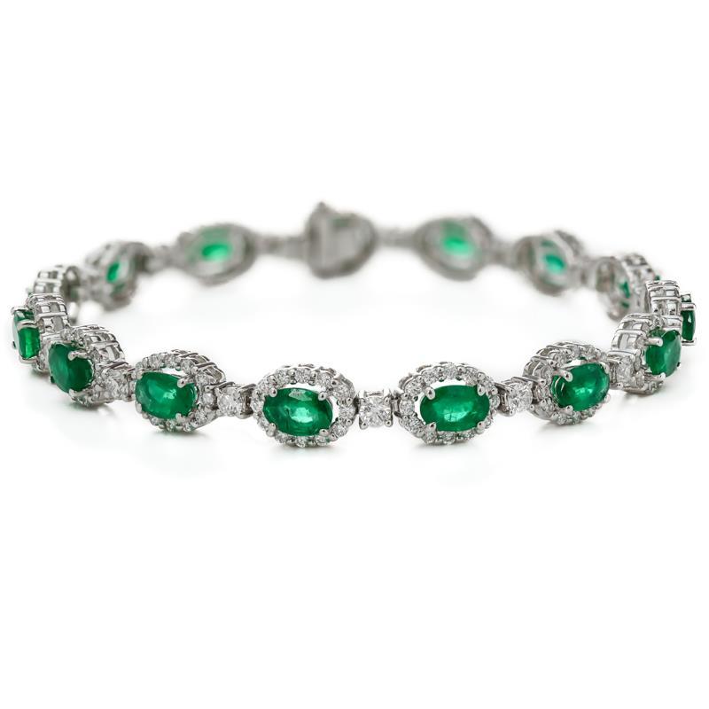 Ovaal geslepen groene smaragd met Diamanten dames tennisArmband 14K 8,5 Ct - harrychadent.nl