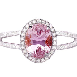 Ovaal geslepen kunziet met ronde diamanten 19,50 ct ring 14K witgoud