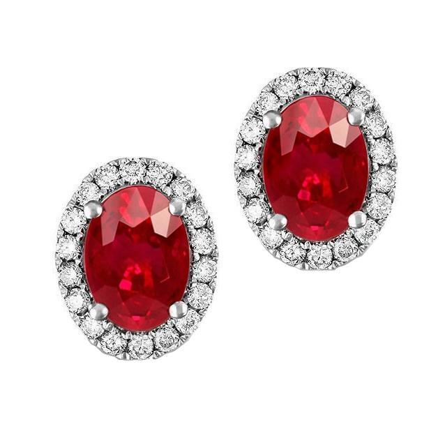 Ovaal geslepen robijn met diamanten 4.50 karaat oorknopjes wit goud 14K - harrychadent.nl