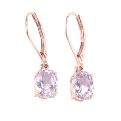 Ovaal geslepen roze Kunziet Lady bengelen oorbellen rosé goud 14K 26 Ct