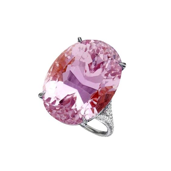 Ovaal geslepen roze kunziet diamanten edelsteen ring 20,50 ct wit goud 14k - harrychadent.nl