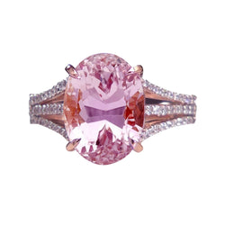 Ovaal geslepen roze kunziet & diamanten trouwring rosé goud 16,50 karaat