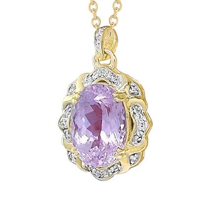 Ovaal geslepen roze kunziet en diamanten hanger 14,45 karaat geel goud 14K - harrychadent.nl