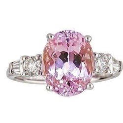 Ovaal geslepen roze kunziet en diamanten ring van 16.25 karaat goud