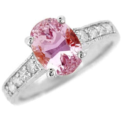 Ovaal geslepen roze kunziet en diamanten ring wit goud 14K 10,50 Ct