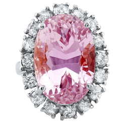 Ovaal geslepen roze kunziet en ronde diamanten ring gouden sieraden 22 ct