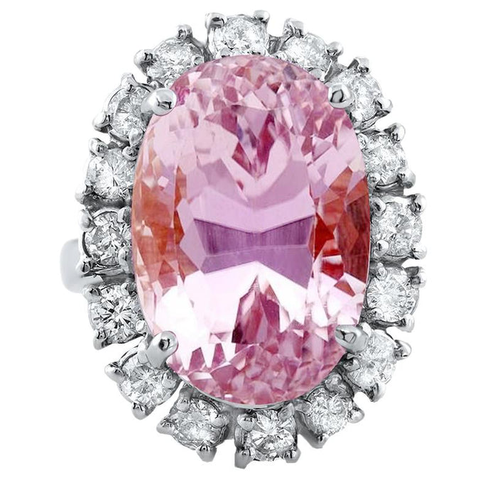 Ovaal geslepen roze kunziet en ronde diamanten ring gouden sieraden 22 ct - harrychadent.nl