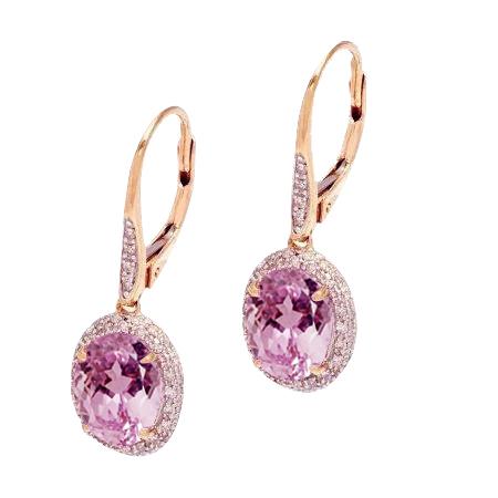Ovaal geslepen roze kunziet met diamant bengelen oorbel 12,56 karaat - harrychadent.nl