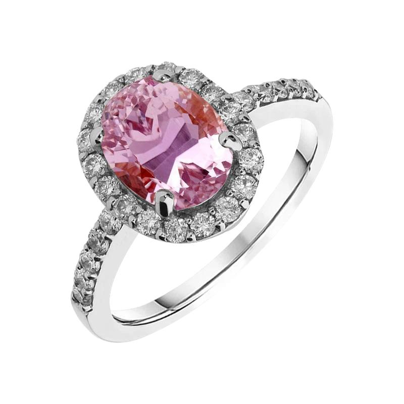 Ovaal geslepen roze kunziet met diamanten ring 13 kt witgoud 14k - harrychadent.nl