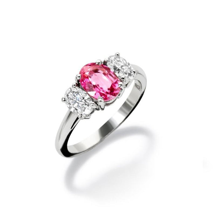 Ovaal geslepen roze saffier en diamanten 4 kt ring wit goud 14k - harrychadent.nl