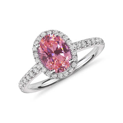 Ovaal geslepen roze saffier en ronde diamanten 2.25 ct ring 14K witgoud