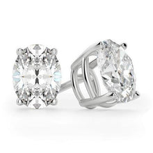 Afbeelding in Gallery-weergave laden, Ovaal Geslepen Echt Diamanten Oorbel 4 Karaat Witgoud 14K Griffenset
